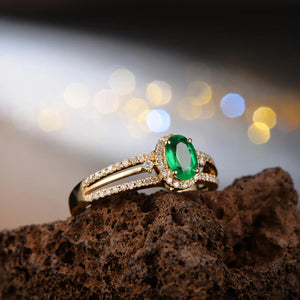 14k Yellow Gold 0.65ct Natural Emerald Diamond Engagement Ring Fine Jewelry