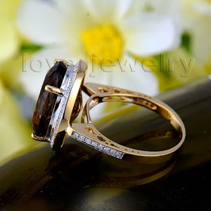 18K Yellow Gold Smoky Topaz & Diamond Ring – Elegant Fashion Jewelry for Women