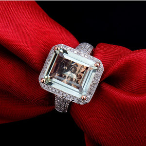 Emerald Cut Green Quartz & Amethyst Diamond Ring in 14K Rose Gold