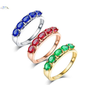 Natural Emerald Ruby Sapphire Rings 14K White Gold Party Jewelry for Women