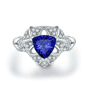 Blue Tanzanite 14Kt White Gold Diamond Ring for Women Anniversary Jewelry