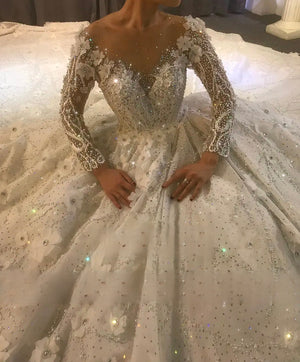 Customized Amazing Beautiful Wedding Dresses Heavy Beading Off White Bridal Dress Real Work