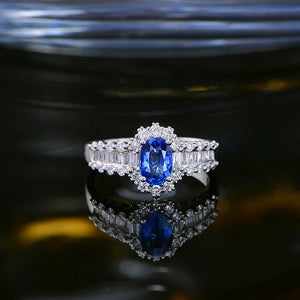 18Kt White Gold Sapphire Ring with Natural Diamonds September Birthstone Jewellery