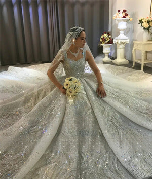 Customized Dubai Luxury Heavy Beaded Sparkling Wedding Dress Real Work Bridal Gown