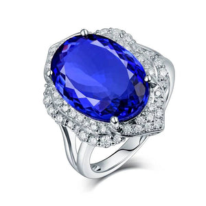 Natural Tanzanite Oval 12x16mm 8.45ct 18Kt White Gold Ring for Women