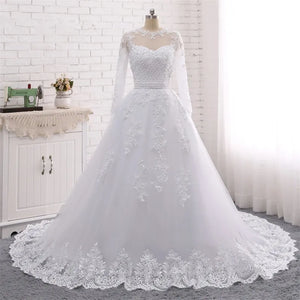 Pearls Beads 2 in 1 Brazil Wedding Dressace Appliques Detachable Train A Line Wedding Dress