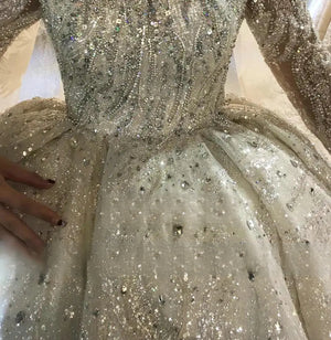 Customized Dubai Princess Luxury Beaded Long Sleeve Wedding Dress