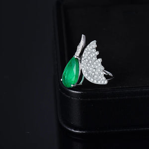 Angel Wings 18Kt White Gold Emerald & Diamond Ring for Women