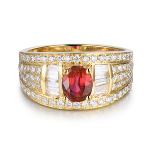 Ruby Ring 18Kt Yellow Gold Genuine Diamonds Natural Ruby Women's Gift