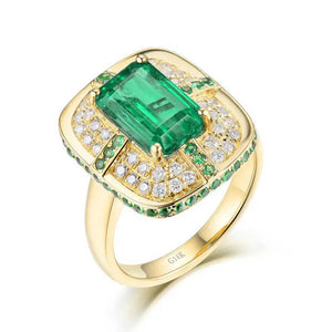 18KT Gold Ring with Green Emerald and Diamonds for Women – Wedding & Engagement Jewelry