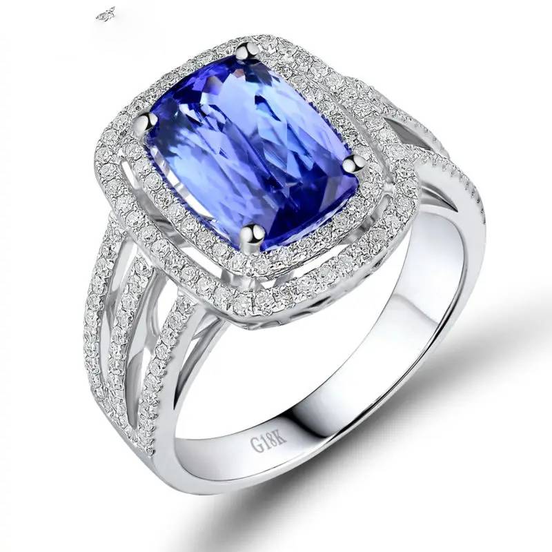 2025 Elegant 18K White Gold Blue Tanzanite Wedding Engagement Ring for Women