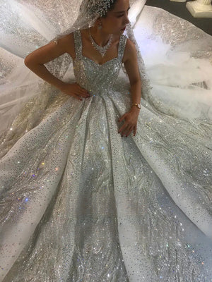 Customized Dubai Luxury Heavy Beaded Sparkling Wedding Dress Real Work Bridal Gown