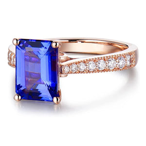 Natural Tanzanite Ring 14Kt Rose Gold Diamond Band for Women