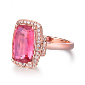 18K Rose Gold Pink Tourmaline Diamond Ring – Engagement, Wedding, Mother’s Gift