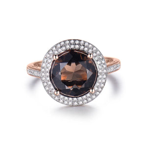 4Ct Smoke Topaz 14kt Rose Gold Diamond Engagement Ring 10x10mm