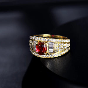 Ruby Ring 18Kt Yellow Gold Genuine Diamonds Natural Ruby Women's Gift