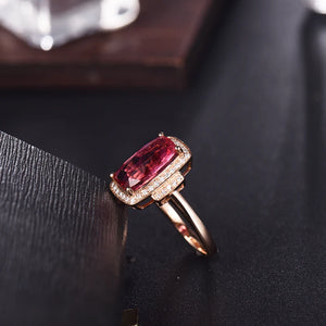 18K Rose Gold Pink Tourmaline Diamond Ring – Engagement, Wedding, Mother’s Gift