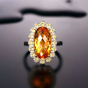 Citrine Ring in 14K White Gold with Yellow Sapphires for Women Anniversary Party Gifts