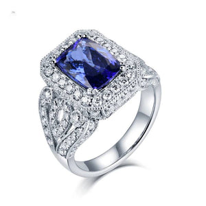 Tanzanite Cushion Cut 14Kt White Gold Ring 3.55Ct with Diamonds