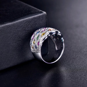 14K White Gold 7.33g Multicolor Sapphire & Diamond Engagement Ring for Women