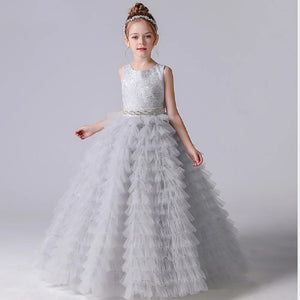 Long Girls Formal Princess Gowns 2024 Tiered Flower Girl Dress Junior Bridesmaid Dress