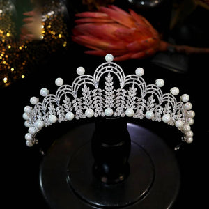 Luxury Pearl Tiaras Bridal Crowns CZ Head Jewelry Wedding Hair Accessories