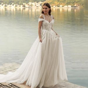 Luxurious Dubai Arabic Wedding Dress Sleeveless With Pearls Big Bow Long Train Bridal Gown