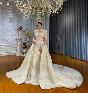 Customized 2-in-1 Lace Mermaid Bridal Dress with Appliques and High-Quality Detailing