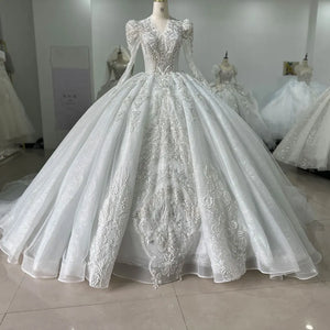 Luxury Wedding  Ball Gown Organza Chapel Train Backless Beading vestidos de novia