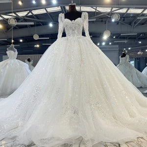 Gorgeous Organza Ball Gown Wedding Dress Square Collar Beading Crystal MN97