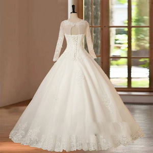 Customized A-Line Long Sleeve Wedding Dress Bridal Gown Party Wear