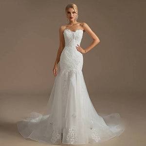 Elegant Mermaid Lace Wedding Dress with Train for Women Bridal Gown