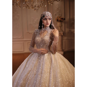 Customized Luxury Dubai Style Wedding Dress with Real Handwork Beading Ball Gown