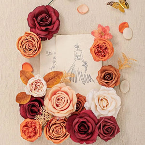 Yannew Burnt Orange Artificial Roses Combo Box for DIY Fall Boho Wedding Bouquets