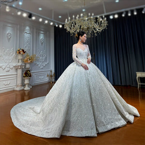 Customized Heavy Beaded Lace Ball Gown Wedding Dress with Elegant Detailing