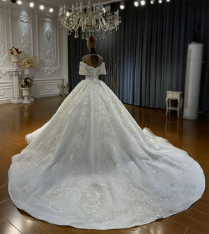 Customized Off-The-Shoulder Beaded Wedding Gown with Luxury Ball Gown Silhouette