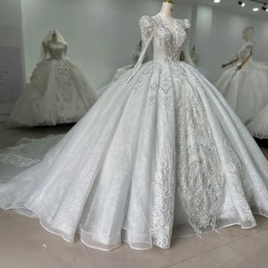 Luxury Wedding  Ball Gown Organza Chapel Train Backless Beading vestidos de novia