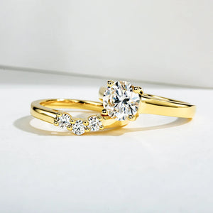 925 Sterling Silver 2 Carat All Moissanite Ring Set Woman Yellow Color Wedding Bands