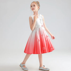 Elegant 3D Flowers Short Junior  Bow Party Dress Princess Gown Flower Girl Dress