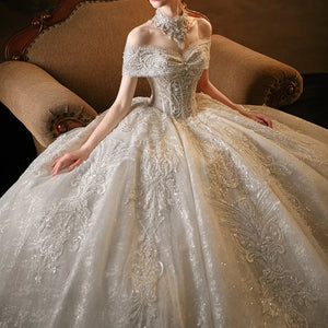 Princess Surprise Wedding Dress Sequins Sweetheart Short Sleeves Lace Up Beading