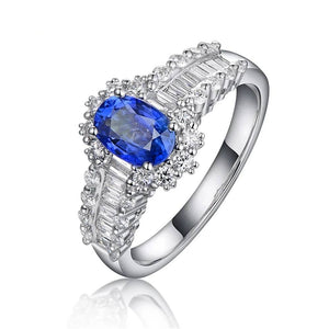 18Kt White Gold Sapphire Ring with Natural Diamonds September Birthstone Jewellery