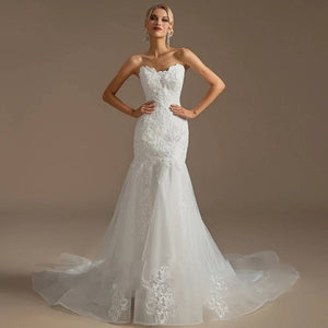 Elegant Mermaid Lace Wedding Dress with Train for Women Bridal Gown