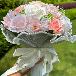 Cascading Artificial Bridal Bouquet with Pearl Bow Wedding Anniversary