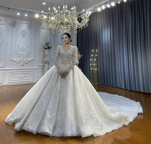 Customized Luxury Beading Wedding Bridal Dresses With Removable Neckline