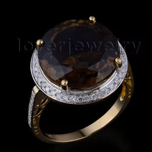 18K Yellow Gold Smoky Topaz & Diamond Ring – Elegant Fashion Jewelry for Women