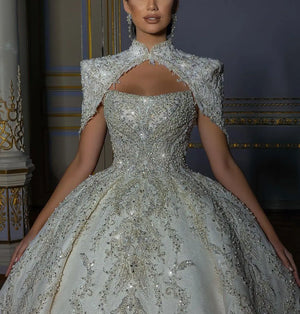 Luxury Sleeveless Ball Gown with Bateau Neckline, Sequins, and Lace Appliques