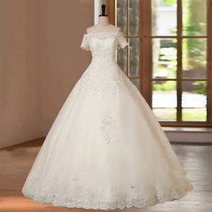 Customized A-Line Short Sleeve Wedding Dress Bridal Gown Party Wear