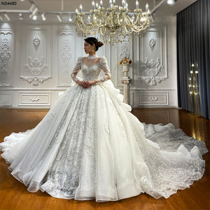 Customized  Lace Applique Crystal Beading Royal Train Luxury Wedding Dress