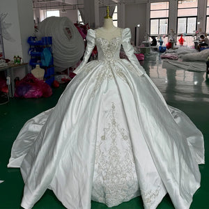 Long Sleeve Lace Princess Ball Gown Wedding Dress with Exquisite Detailing