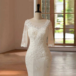 Customized Elegant Hand-Beaded Half Sleeve Wedding Dress Bridal Gown